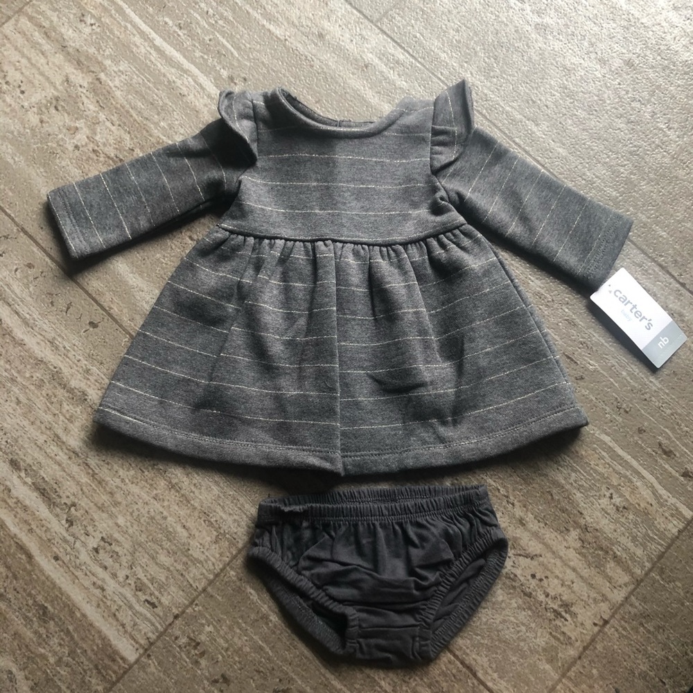 Carter’s Newborn Girls 2 Piece Grey Dress and Diaper Cover